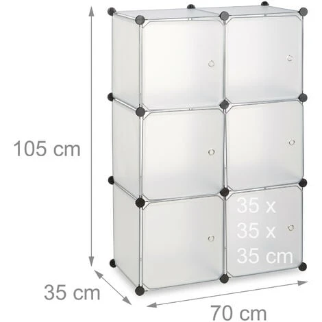 Relaxdays Scaffale Componibile Con Cubi, 6 Ante, Divisorio Per Soggiorno, Fai Da Te, Plastica, HxLxP: 105x70x35 Cm, Trasparente 6 Relaxdays Scaffale Componibile Con Cubi, 6 Ante, Divisorio Per Soggiorno, Fai Da Te, Plastica, HxLxP: 105x70x35 Cm, Trasparente - immagine 4