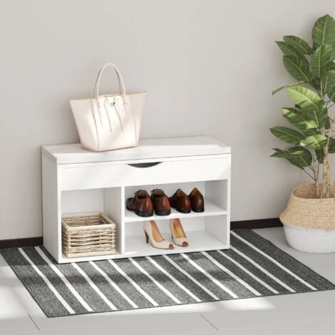 Homcom Scarpiera Panca Con Sedile Imbottito Ribaltabile Da Ingresso Legno 80x30x47cm Bianco 4 Homcom Scarpiera Panca Con Sedile Imbottito Ribaltabile Da Ingresso Legno 80x30x47cm Bianco - immagine 2
