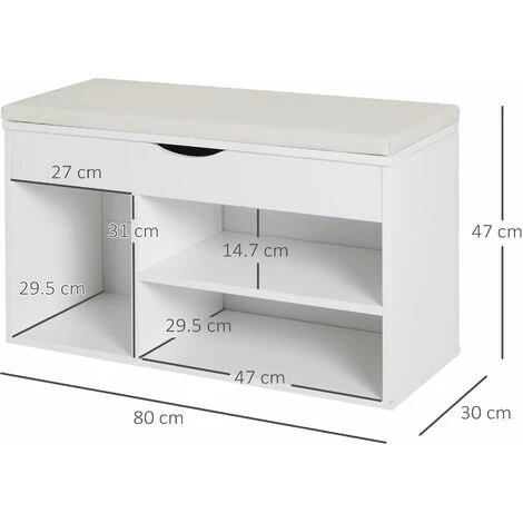 Homcom Scarpiera Panca Con Sedile Imbottito Ribaltabile Da Ingresso Legno 80x30x47cm Bianco 5 Homcom Scarpiera Panca Con Sedile Imbottito Ribaltabile Da Ingresso Legno 80x30x47cm Bianco - immagine 3