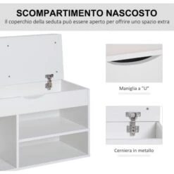 Homcom Scarpiera Panca Con Sedile Imbottito Ribaltabile Da Ingresso Legno 80x30x47cm Bianco 10 Homcom Scarpiera Panca Con Sedile Imbottito Ribaltabile Da Ingresso Legno 80x30x47cm Bianco -Vendite HOMCOM || VIDAXL || Songmics 11033645 4