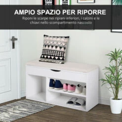 Homcom Scarpiera Panca Con Sedile Imbottito Ribaltabile Da Ingresso Legno 80x30x47cm Bianco 11 Homcom Scarpiera Panca Con Sedile Imbottito Ribaltabile Da Ingresso Legno 80x30x47cm Bianco -Vendite HOMCOM || VIDAXL || Songmics 11033645 5