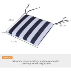 Outsunny Set 6 Cuscini Per Sedia Sfoderabili 100% Poliestere, Bianco E Blu, 42x42x5cm Striscia Blu E Bianca 42x42x5cm -Vendite HOMCOM || VIDAXL || Songmics 11608412 3