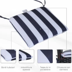 Outsunny Set 6 Cuscini Per Sedia Sfoderabili 100% Poliestere, Bianco E Blu, 42x42x5cm Striscia Blu E Bianca 42x42x5cm -Vendite HOMCOM || VIDAXL || Songmics 11608412 4