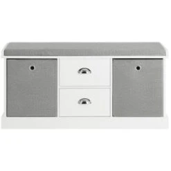 Panca Scarpiera Cassapanca Da Interno Mobile Bagno Con 2 Cassetti E 2 Cesti L96P33A50cm FSR66-HG SoBuy