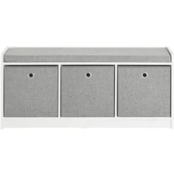 SoBuy Panca Scarpiera Cassapanca Da Interno Mobile Bagno Con 3 Cesti Bianco E Grigio L102P32A45cm FSR65-DG