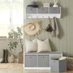 SoBuy Panca Scarpiera Cassapanca Da Interno Mobile Bagno Con 3 Cesti Bianco E Grigio L102P32A45cm FSR65-DG -Vendite HOMCOM || VIDAXL || Songmics 11939604 5