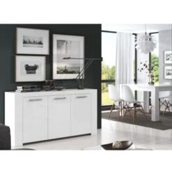 Madia 144x80 Cm Bianco Opaco Con Tre Ante E Tre Ripiani Interni Bianco