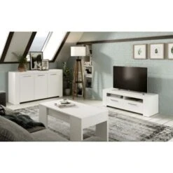 Madia 144x80 Cm Bianco Opaco Con Tre Ante E Tre Ripiani Interni Bianco -Vendite HOMCOM || VIDAXL || Songmics 12285937 4