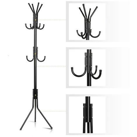 Attaccapanni Appendiabiti A Piantana In Metallo 11 Ganci Colore Nero 36x36x176cm 4 Attaccapanni Appendiabiti A Piantana In Metallo 11 Ganci Colore Nero 36x36x176cm - immagine 2