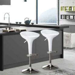 Sgabello Cucina Regolabile In Acciaio E ABS Seduta Girevole Bianco Casa Bar -Vendite HOMCOM || VIDAXL || Songmics 14358339 4