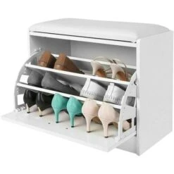 Scarpiera Panca 1 Anta Tripla Profondita Con Seduta In Eco Pelle Bianco 60x30x48 -Vendite HOMCOM || VIDAXL || Songmics 14766316 5