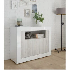 Madia 2 Ante Linea Laila In Finitura Pino Bianco E Bianco Lucido