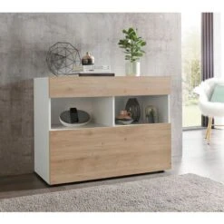 Madia Linea Practical 1 Anta E 1 Cassetto Visione Bianco Lucido E Rovere