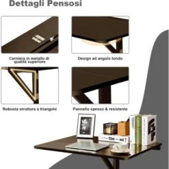 COSTWAY Tavolo Pieghevole A Muro, Tavolino Porta PC Da Parete In Legno, Tavolo A Scomparsa Multifunzionale, Ideale Per Soggiorno, Cucina E Studio, 80 X 60 X 45 Cm (Marrone) -Vendite HOMCOM || VIDAXL || Songmics 15820091 3