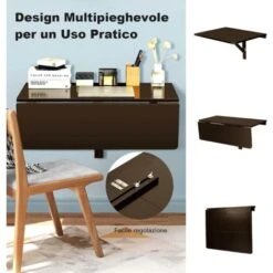 COSTWAY Tavolo Pieghevole A Muro, Tavolino Porta PC Da Parete In Legno, Tavolo A Scomparsa Multifunzionale, Ideale Per Soggiorno, Cucina E Studio, 80 X 60 X 45 Cm (Marrone) -Vendite HOMCOM || VIDAXL || Songmics 15820091 4