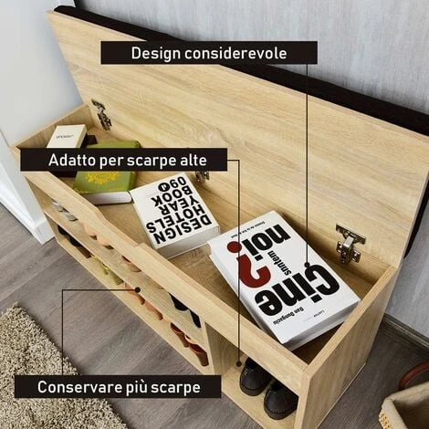 COSTWAY Panca Scarpiera, 103,5 X 48 X 30 Cm, Panca Porta Scarpe Con Tappeto Morbido Rimovibile E L’unità Contenitore, Spazio Per 9 Paia Di Scarpe, Colore Naturale Legno 5 COSTWAY Panca Scarpiera, 103,5 X 48 X 30 Cm, Panca Porta Scarpe Con Tappeto Morbido Rimovibile E L’unità Contenitore, Spazio Per 9 Paia Di Scarpe, Colore Naturale Legno - immagine 3