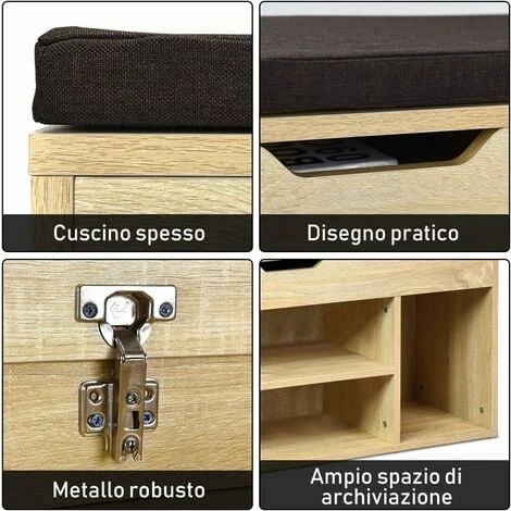 COSTWAY Panca Scarpiera, 103,5 X 48 X 30 Cm, Panca Porta Scarpe Con Tappeto Morbido Rimovibile E L’unità Contenitore, Spazio Per 9 Paia Di Scarpe, Colore Naturale Legno 6 COSTWAY Panca Scarpiera, 103,5 X 48 X 30 Cm, Panca Porta Scarpe Con Tappeto Morbido Rimovibile E L’unità Contenitore, Spazio Per 9 Paia Di Scarpe, Colore Naturale Legno - immagine 4