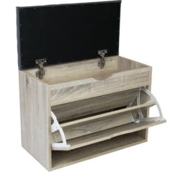 Scarpiera In Pannello Truciolare E Carta Mobiletto In Legno , Armadietto Con Scomparto Superiore E Cuscino In Poliestere - Doppia Profondità - Sonoma C/cuscino Marrone 60x30x50 Cm -Vendite HOMCOM || VIDAXL || Songmics 17071384 3