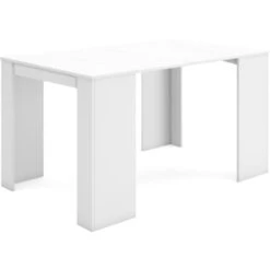 Skraut Home - Tavolo Consolle Per Sala Da Pranzo E Soggiorno, Rettangolare, Allungabile Fino A 140 Cm, Colore Bianco Opaco, Fino A 6 Persone, Dimensioni Chiuso: 90x50x75 Cm.