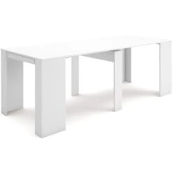 Skraut Home - Tavolo Consolle Per Sala Da Pranzo E Soggiorno, Rettangolare, Allungabile Fino A 237 Cm, Colore Bianco Opaco, Fino A 10 Persone, Dimensioni Chiuso: 90x50x75 Cm.