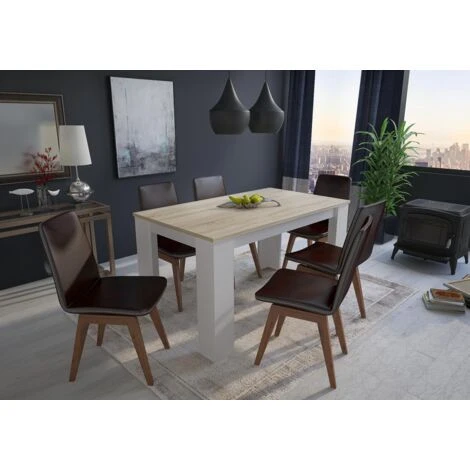 Skraut Home - Tavolo Da Pranzo E Soggiorno, Rettangolare, Da 140 Cm, Rovere Chiaro E Bianco, Misure: 80 L X 138 Lunghezza 75 Cm Altezza Fino A 6 Persone 4 Skraut Home - Tavolo Da Pranzo E Soggiorno, Rettangolare, Da 140 Cm, Rovere Chiaro E Bianco, Misure: 80 L X 138 Lunghezza 75 Cm Altezza Fino A 6 Persone - immagine 2