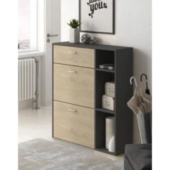 Skraut Home - Portascarpe WIND, Struttura Colore Grigio Antracite, Colore Puccini Sulle 2 Ante Basculanti E Cassetto, Misure 90x26x101,5cm Di Altezza. -Vendite HOMCOM || VIDAXL || Songmics 17391718 2