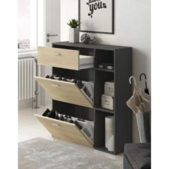 Skraut Home - Portascarpe WIND, Struttura Colore Grigio Antracite, Colore Puccini Sulle 2 Ante Basculanti E Cassetto, Misure 90x26x101,5cm Di Altezza. -Vendite HOMCOM || VIDAXL || Songmics 17391718 3
