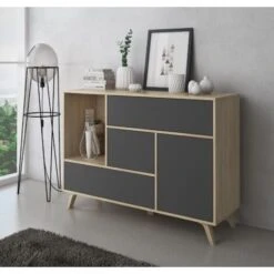 Skraut Home - Credenza Sala Da Pranzo, Mobili Ausiliari Buffet WIND 1 Anta, 3 Cassetti, Struttura Colore Puccini E Colore Anta E Cassetti Grigio Antracite, Misure: 120x40x86cm. -Vendite HOMCOM || VIDAXL || Songmics 17391724 2