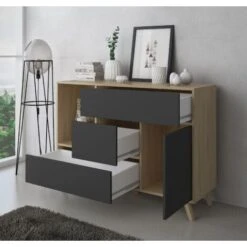 Skraut Home - Credenza Sala Da Pranzo, Mobili Ausiliari Buffet WIND 1 Anta, 3 Cassetti, Struttura Colore Puccini E Colore Anta E Cassetti Grigio Antracite, Misure: 120x40x86cm. -Vendite HOMCOM || VIDAXL || Songmics 17391724 3