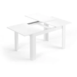 Dmora Tavolo Allungabile Midland, Tavolo Per Sala Da Pranzo Allungabile, Tavolo Da Pranzo Estensibile Con Allunga, Cm 140/190x90h78, Bianco Lucido, Con Imballo Rinforzato