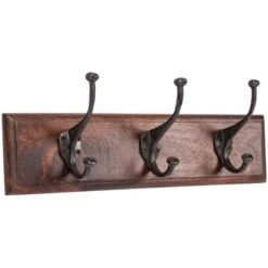 Appendiabiti Da Parete 43X12X20 Marrone Attaccapanni Da Muro In Legno Scuro 3 Ganci Appendiabiti In Ferro Appendiabiti Ingresso