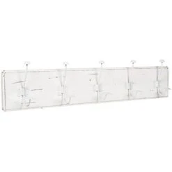 Appendiabiti Da Parete 98x10x21 Cm Attaccapanni Da Muro In Legno Appendiabiti Bianco Con 5 Ganci In Ferro Appendiabiti Ingresso