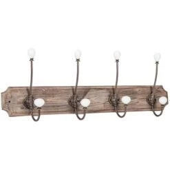 Appendiabiti Da Parete 65x10x21 Cm Attaccapanni Da Muro In Legno Scuro 4 Ganci Appendiabiti In Ferro Appendiabiti Ingresso