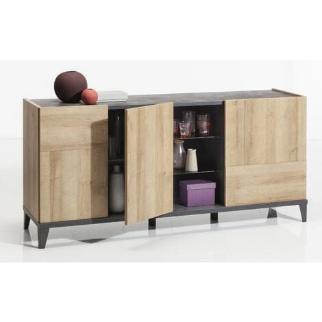 CREDENZA 3 ANTE NERO PORTLAND E RIVIERA OAK 3 CREDENZA 3 ANTE NERO PORTLAND E RIVIERA OAK