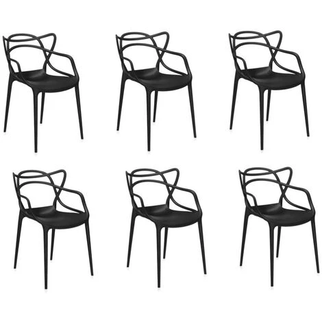 Sedia Impilabile Per Casa Giardino - MARK Curve Nero 6 Sedie 3 Sedia Impilabile Per Casa Giardino - MARK Curve Nero 6 Sedie