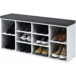 COSTWAY Scarpiera Salvaspazio Da Ingresso Con 10 Scomparti, Panca Contenitore Con Cuscino, Cassapanca Portascarpe 104 X 30 X 48cm, Bianco