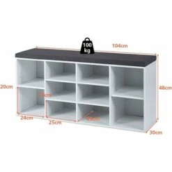COSTWAY Scarpiera Salvaspazio Da Ingresso Con 10 Scomparti, Panca Contenitore Con Cuscino, Cassapanca Portascarpe 104 X 30 X 48cm, Bianco -Vendite HOMCOM || VIDAXL || Songmics 18190568 3