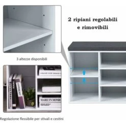 COSTWAY Scarpiera Salvaspazio Da Ingresso Con 10 Scomparti, Panca Contenitore Con Cuscino, Cassapanca Portascarpe 104 X 30 X 48cm, Bianco -Vendite HOMCOM || VIDAXL || Songmics 18190568 4