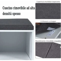 COSTWAY Scarpiera Salvaspazio Da Ingresso Con 10 Scomparti, Panca Contenitore Con Cuscino, Cassapanca Portascarpe 104 X 30 X 48cm, Bianco -Vendite HOMCOM || VIDAXL || Songmics 18190568 5