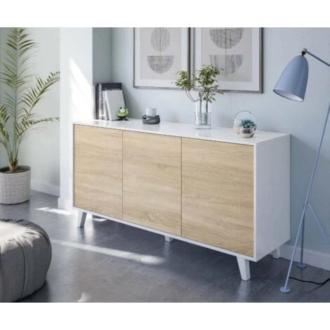 Dmora Credenza Arvada, Madia Moderna A 3 Ante E Ripiani, Buffet Da Cucina, Buffet Di Design Da Soggiorno, Cm 154x40h75, Bianco Lucido E Bianco, Con Imballo Rinforzato 4 Dmora Credenza Arvada, Madia Moderna A 3 Ante E Ripiani, Buffet Da Cucina, Buffet Di Design Da Soggiorno, Cm 154x40h75, Bianco Lucido E Bianco, Con Imballo Rinforzato - immagine 2