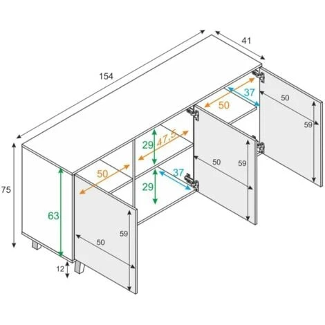 Dmora Credenza Arvada, Madia Moderna A 3 Ante E Ripiani, Buffet Da Cucina, Buffet Di Design Da Soggiorno, Cm 154x40h75, Bianco Lucido E Bianco, Con Imballo Rinforzato 5 Dmora Credenza Arvada, Madia Moderna A 3 Ante E Ripiani, Buffet Da Cucina, Buffet Di Design Da Soggiorno, Cm 154x40h75, Bianco Lucido E Bianco, Con Imballo Rinforzato - immagine 3