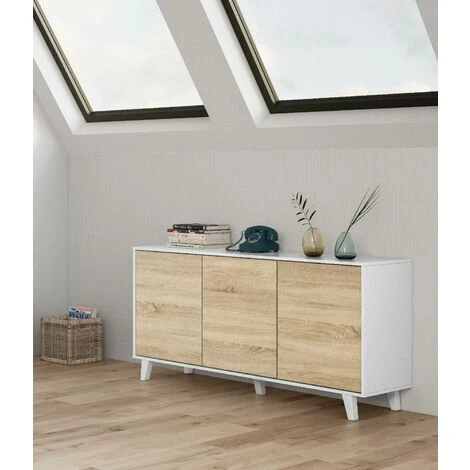 Dmora Credenza Arvada, Madia Moderna A 3 Ante E Ripiani, Buffet Da Cucina, Buffet Di Design Da Soggiorno, Cm 154x40h75, Bianco Lucido E Bianco, Con Imballo Rinforzato 6 Dmora Credenza Arvada, Madia Moderna A 3 Ante E Ripiani, Buffet Da Cucina, Buffet Di Design Da Soggiorno, Cm 154x40h75, Bianco Lucido E Bianco, Con Imballo Rinforzato - immagine 4