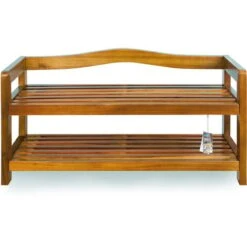 Deuba Panca Scarpiera In Massiccio Legno D' Acacia 2 Ripiani 42 X 74 X 26 Cm Caricabile Fino A 80kg Stretta Mobile Ingresso Corridoio 2 Ripiani