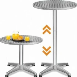 Casaria 2x Tavolo 2in1 Da Bar Altezza Regolabile 70 Cm / 115 Cm Alluminio Rotondo Ø 60 Cm Interno Esterno Tavolo Bistro Party