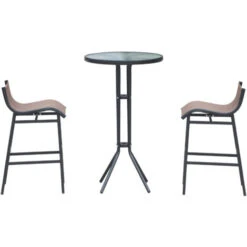 Outsunny Set Da Bar 2 Sgabelli Con Tavolo Alto Nero E Marrone