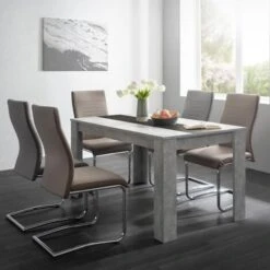 TAVOLO FISSO GRIGIO CEMENTO CON PIANO REVERSIBILE BIANCO O NERO 138X80CM