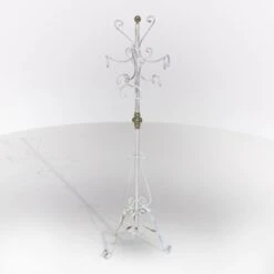 APPENDIABITI A STELO IN FERRO BATTUTO COLORE BIANCO CON 6 GANCI CM 55X180