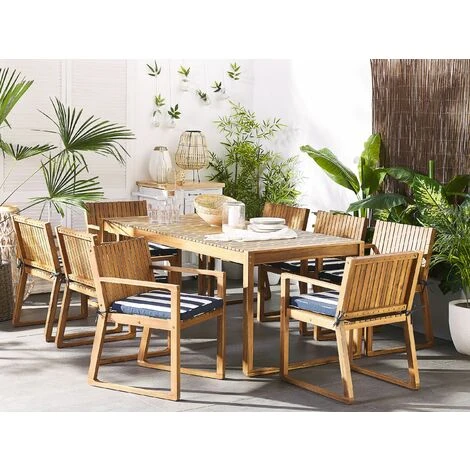 Set Di 8 Cuscini Da Seduta Per Sedia Da Giardino In Poliestere Blu Navy A Righe Sassari 4 Set Di 8 Cuscini Da Seduta Per Sedia Da Giardino In Poliestere Blu Navy A Righe Sassari - immagine 2
