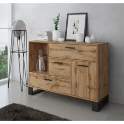 Skraut Home - Credenza Buffet/sala Da Pranzo, Arredamento Ausiliario Buffet LOFT 1 Porta, 3 Cassetti, Tutti In Colore Rovere Rustico. Misure: 120x40x86cm. -Vendite HOMCOM || VIDAXL || Songmics 24110019 2