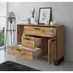 Skraut Home - Credenza Buffet/sala Da Pranzo, Arredamento Ausiliario Buffet LOFT 1 Porta, 3 Cassetti, Tutti In Colore Rovere Rustico. Misure: 120x40x86cm. -Vendite HOMCOM || VIDAXL || Songmics 24110019 3
